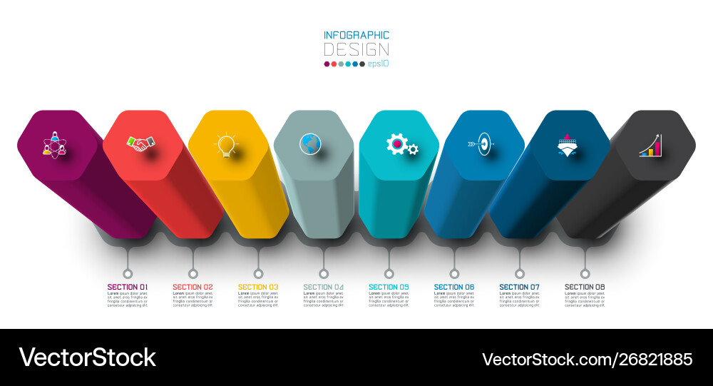 Infographic label design with hexagon columns Infographic label design with hexagon columns Vector Image