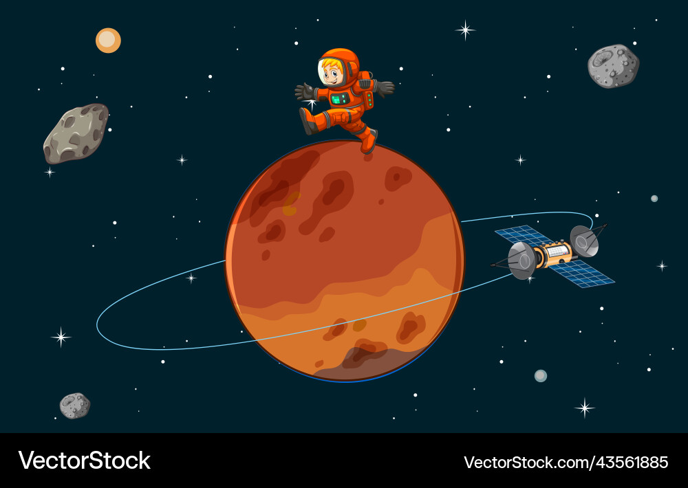 Mars planet in the space with astronaut Mars planet in the space with astronaut vector image