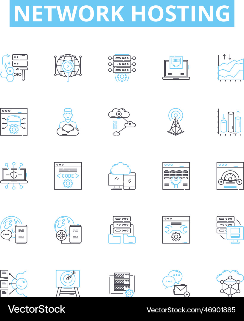 Network hosting line icons set webhosting Network hosting line icons set webhosting vector image