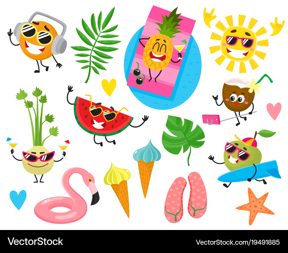 Summer Fruit Characters Vector Image