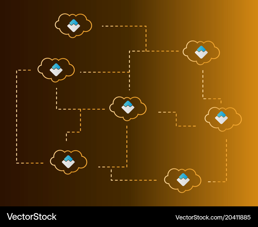 Waves blockchain style with cloud background vector image