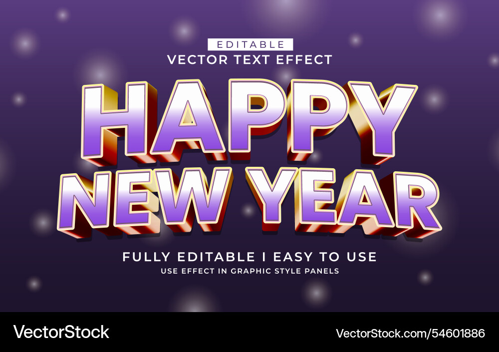 3d editable happy new year text effect style 3d editable happy new year text effect style vector image
