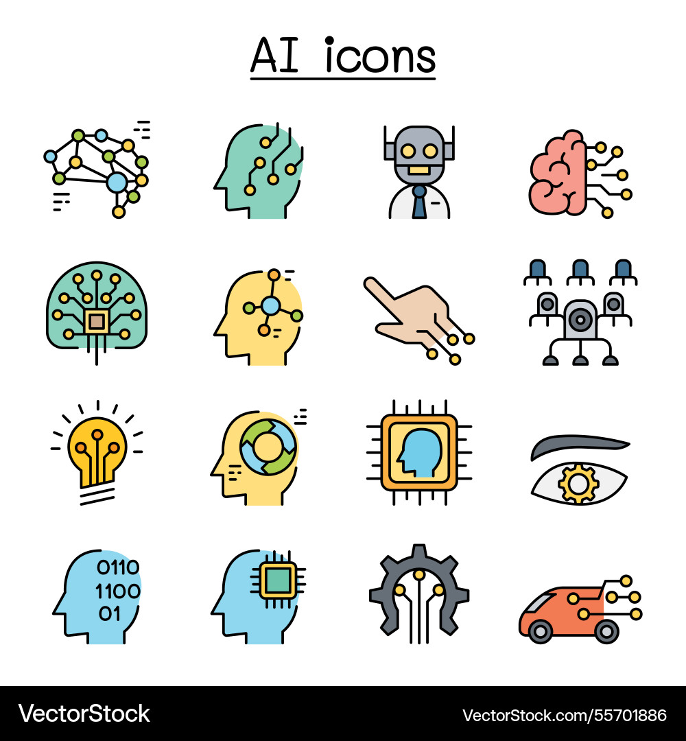 Ai artificial intelligence icon set in colorline Ai artificial intelligence icon set in colorline vector image