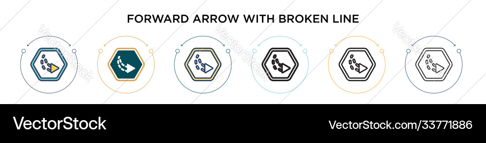 Forward arrow with broken line icon in filled Forward arrow with broken line icon in filled Vector Image