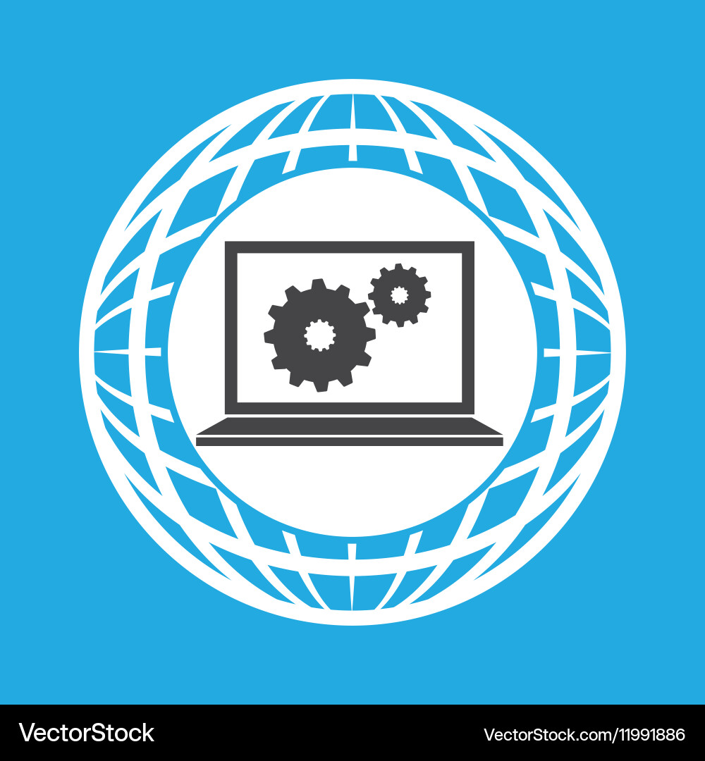 Globe computer gears communication Vector Image