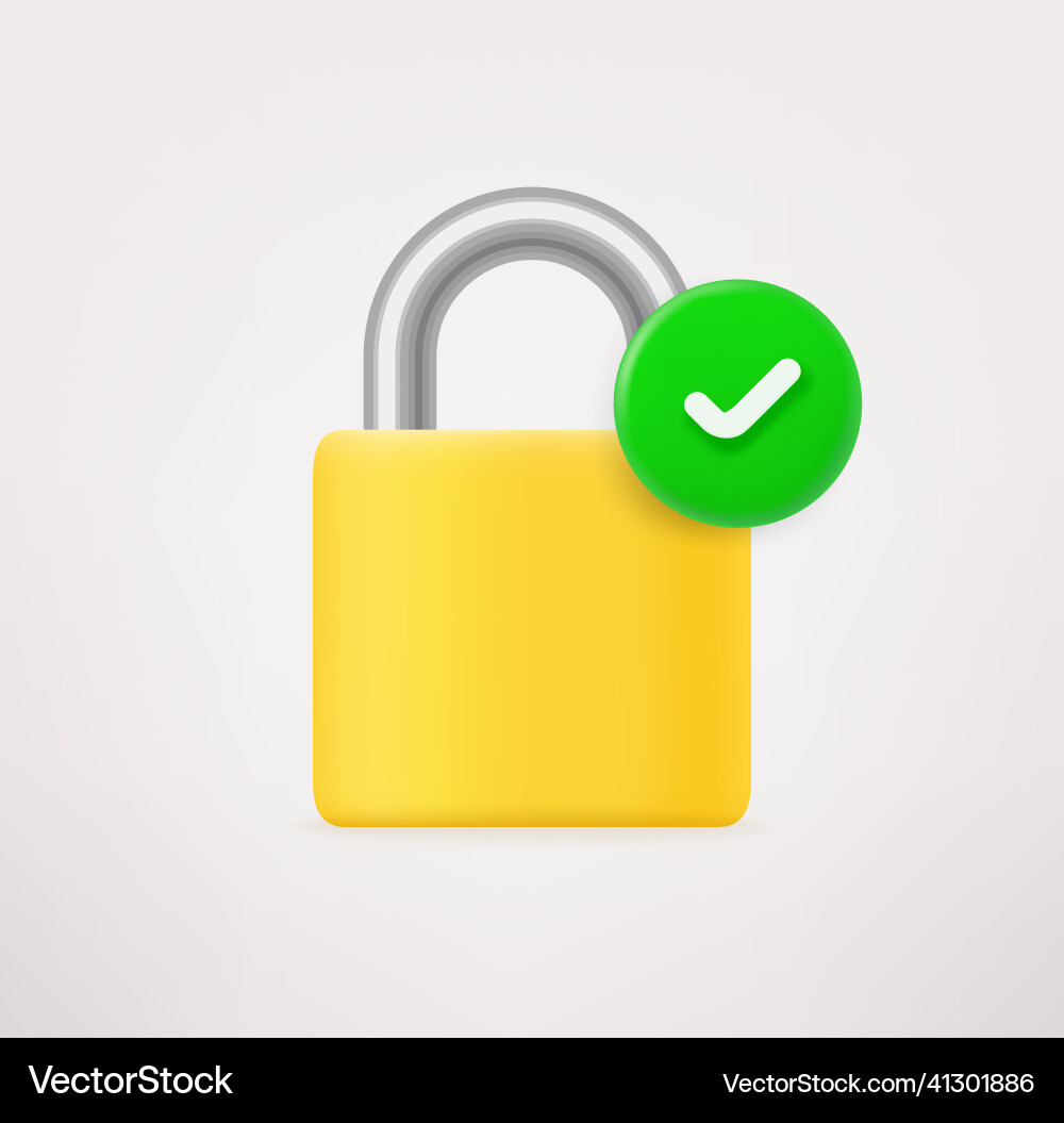 Lock icon with checkmark 3d Vector Image