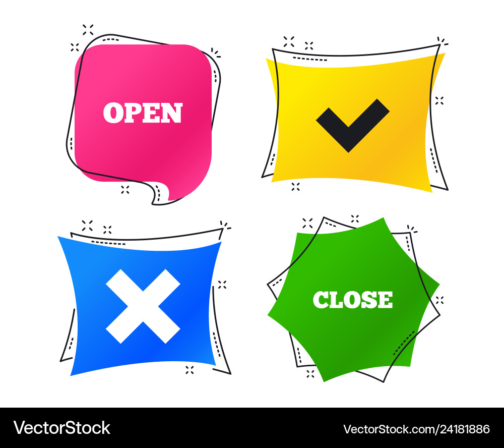 Open and close icons check or tick delete sign vector image