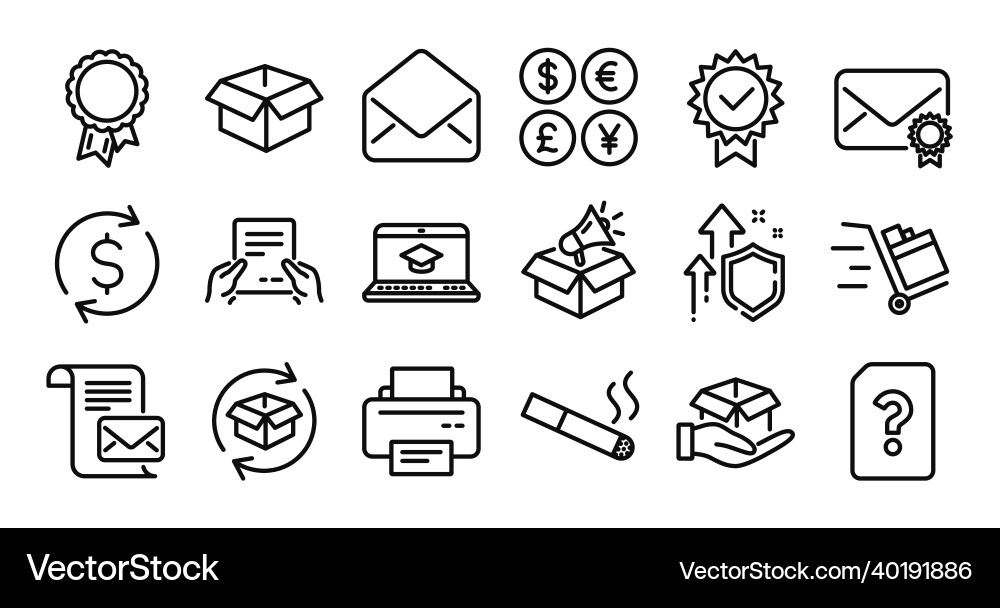 Opened box mail and return parcel line icons set Opened box mail and return parcel line icons set vector image