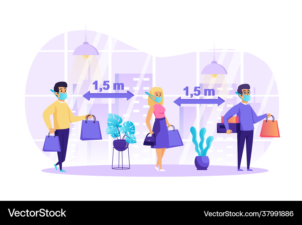 People keep social distancing scene men and women People keep social distancing scene men and women vector image