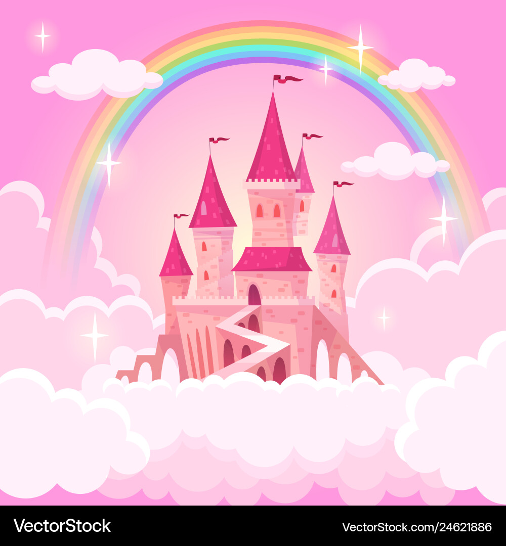 Pink Princess Castle in den Wolken Vektorbild