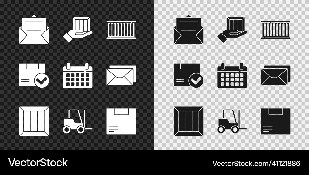 Set envelope delivery hand with boxes container Vector Image