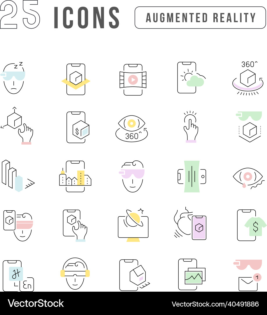 Set of linear icons augmented reality Set of linear icons augmented reality Vector Image