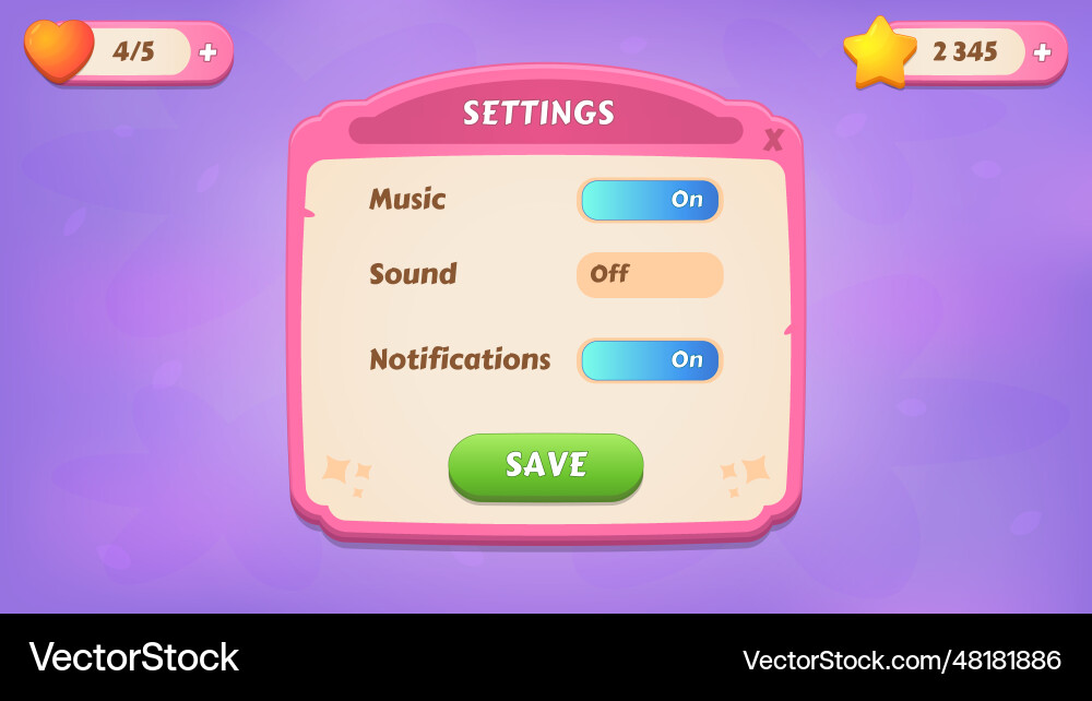 Settings gui kit casual assets for a game mobile Settings gui kit casual assets for a game mobile vector image