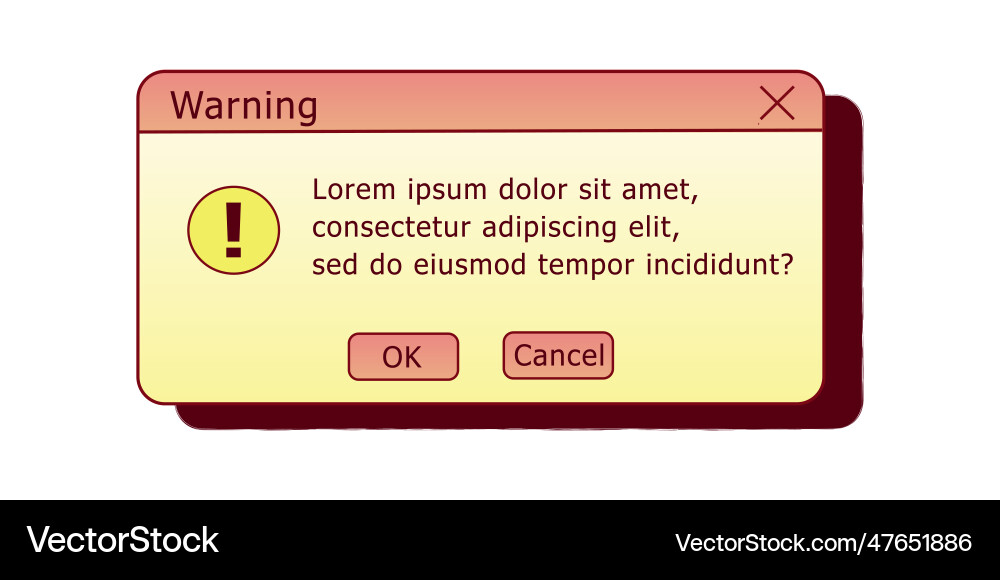 Warning dialog box retro pc user interface vector image
