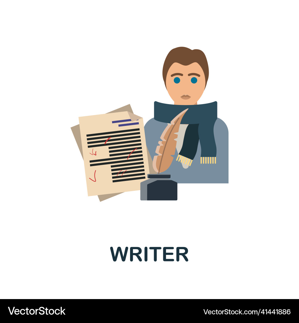 Writer flat icon colored element sign from books Writer flat icon colored element sign from books vector image
