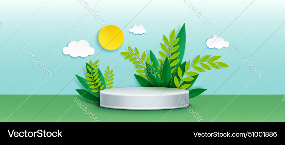 Zylinder Produkt Podium mit Papier geschnitten grün Blatt Zylinder Produkt Podium mit Papier geschnitten grün Blatt vektorbild
