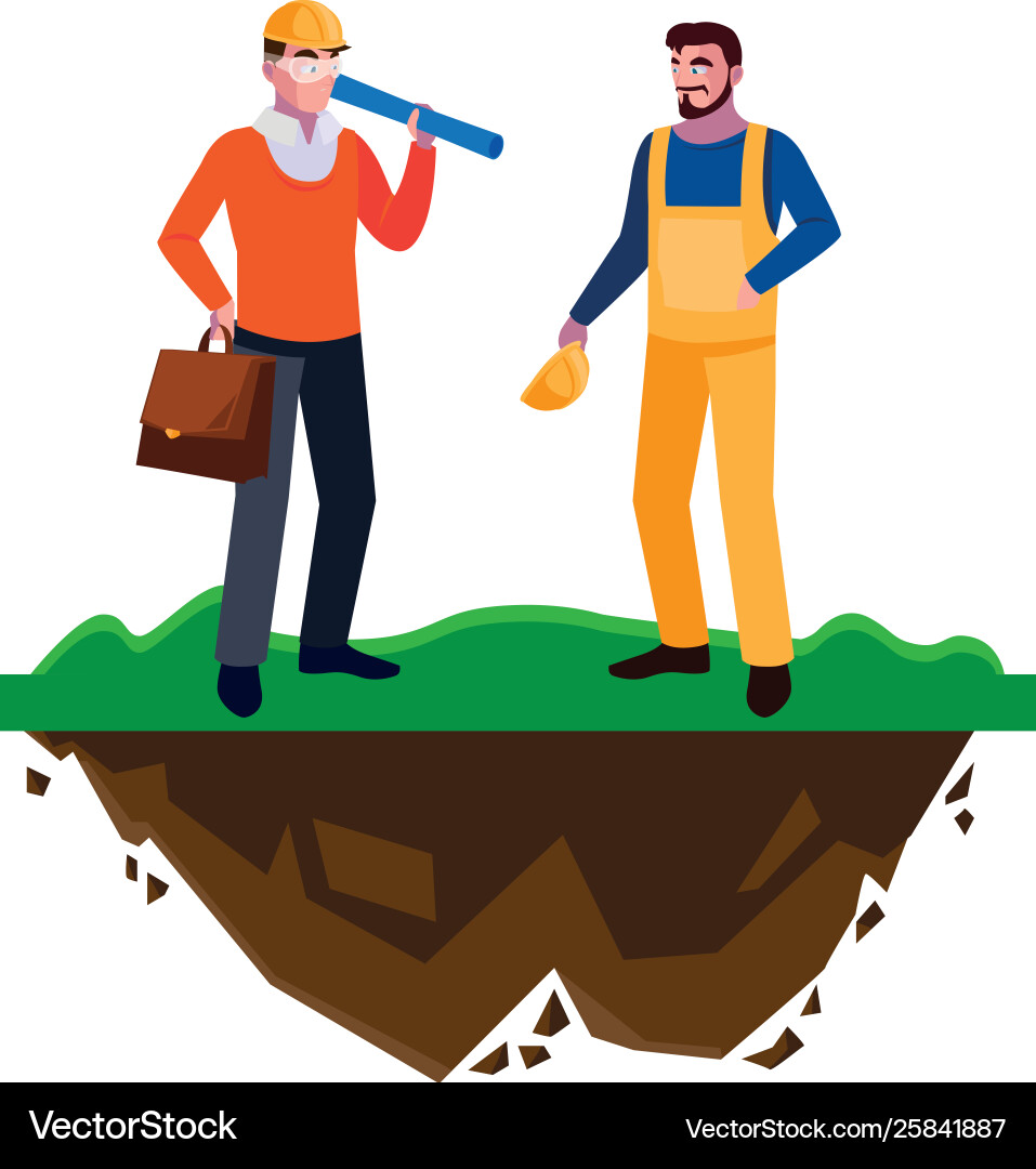 Architect builder with constructor workers Vector Image
