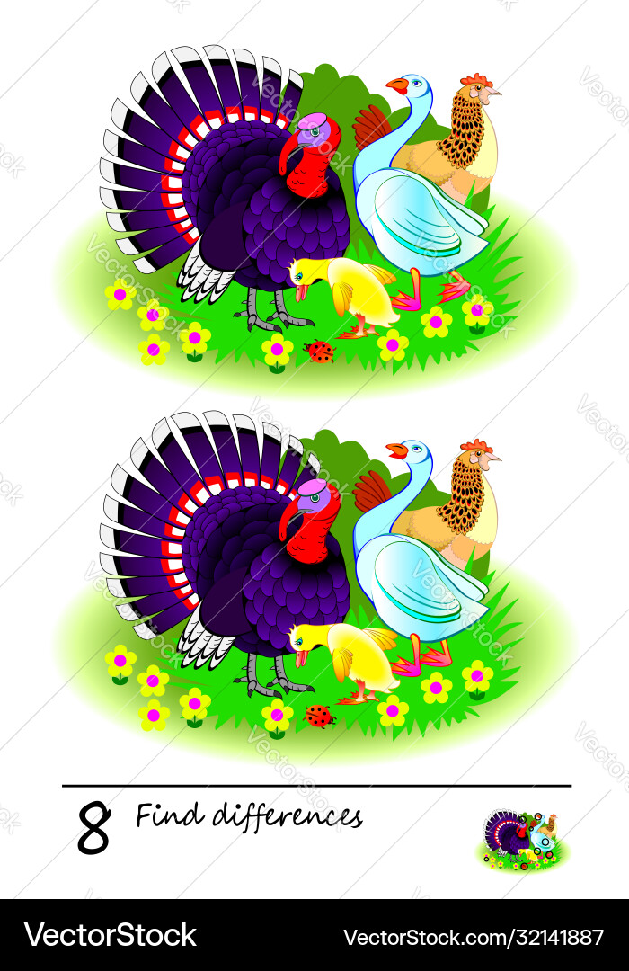 Find 8 differences logic puzzle game for children Find 8 differences logic puzzle game for children vector image