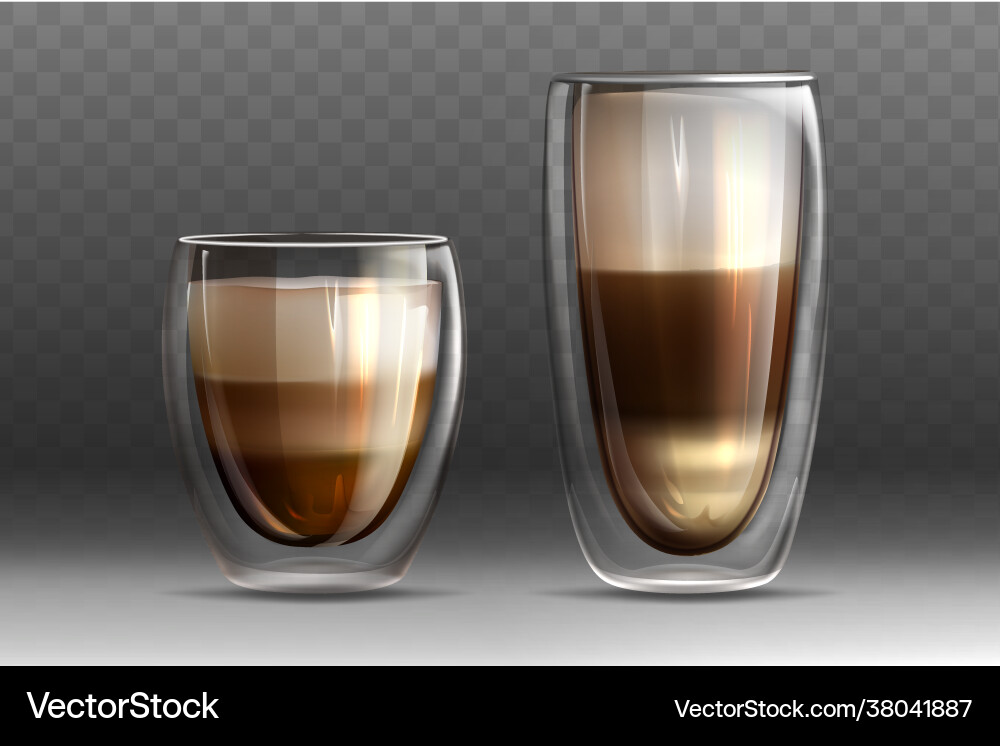 Glossy glass cups with double wall full hot vector image