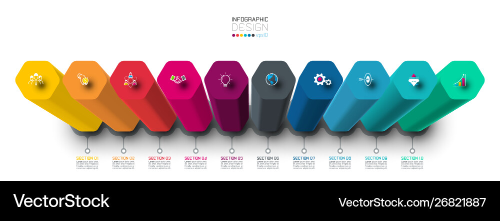 Infographic label design with hexagon columns Vector Image
