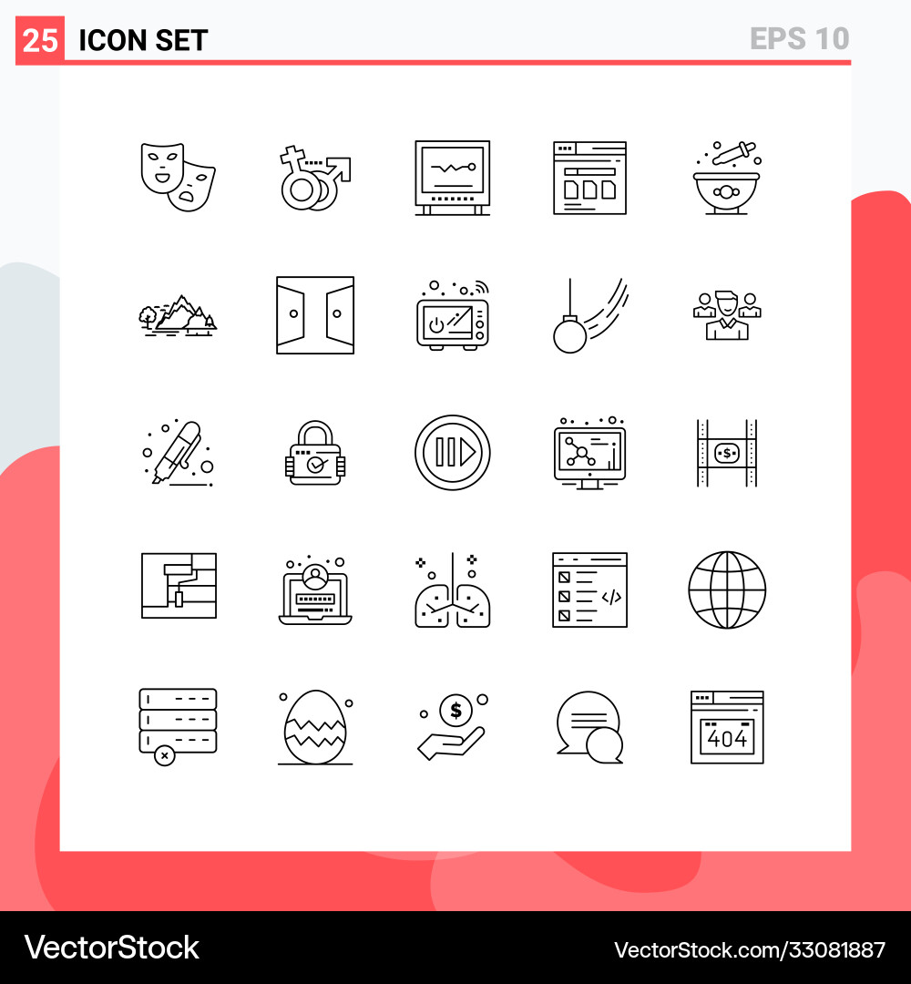 Modern set 25 lines and symbols such as file Vector Image