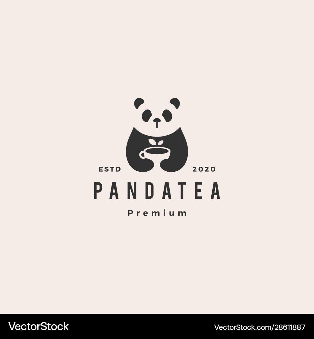 Panda tea cup logo hipster vintage retro icon Panda tea cup logo hipster vintage retro icon vector image