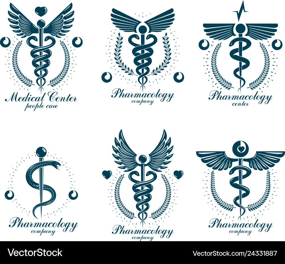 Set of caduceus logotypes can be used Set of caduceus logotypes can be used Vector Image