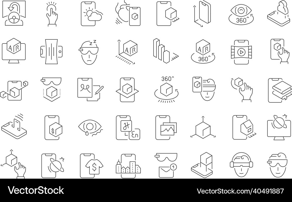 Set of linear icons augmented reality vector image