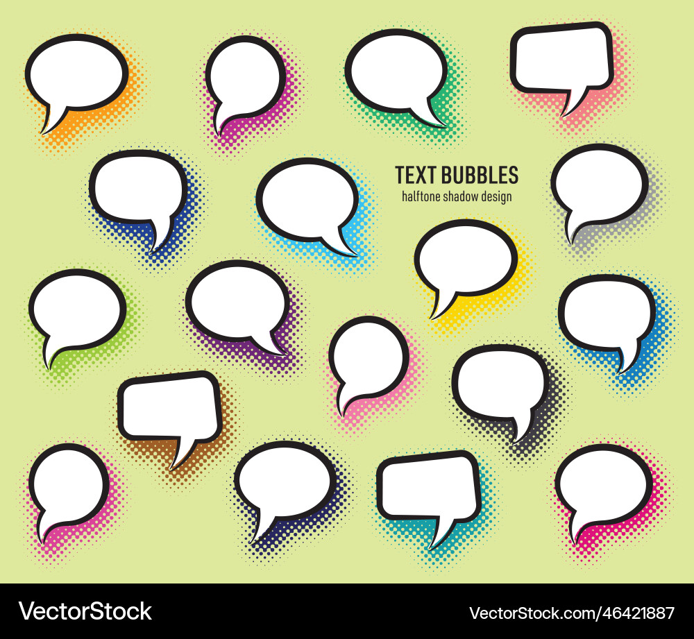 Text bubbles halftone shadow design set vector image