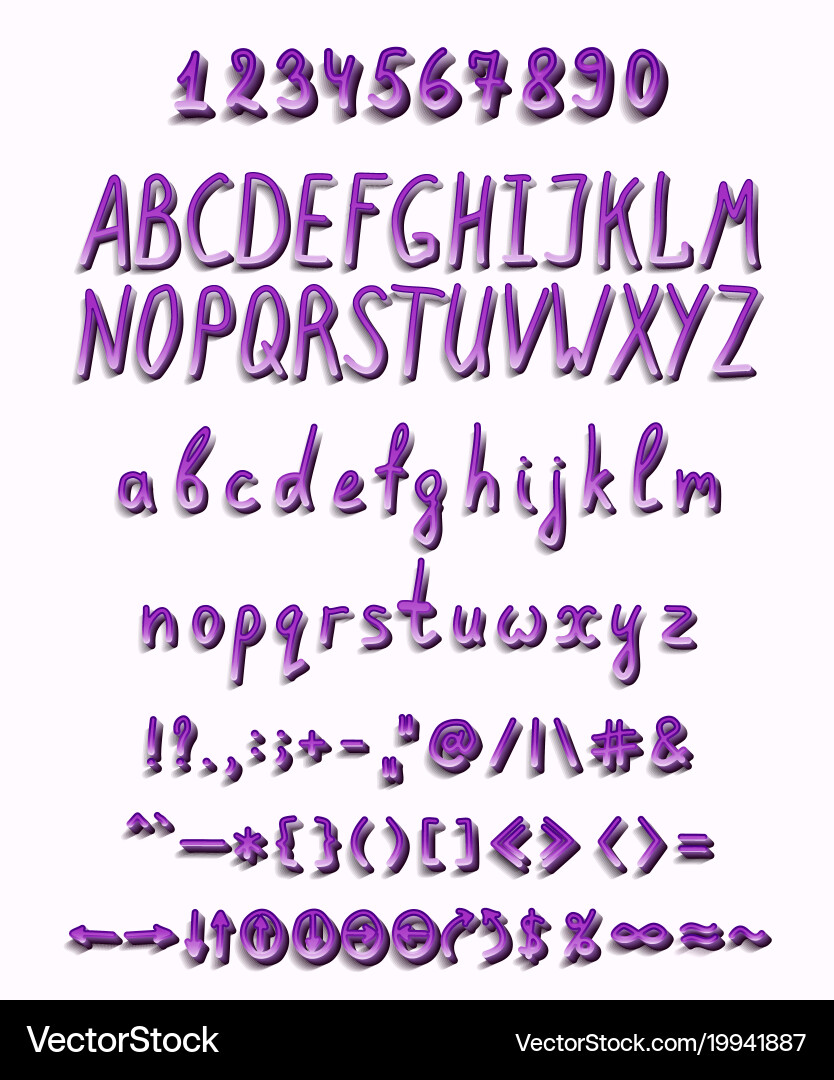 Three dimensional font with a full set of elements vector image