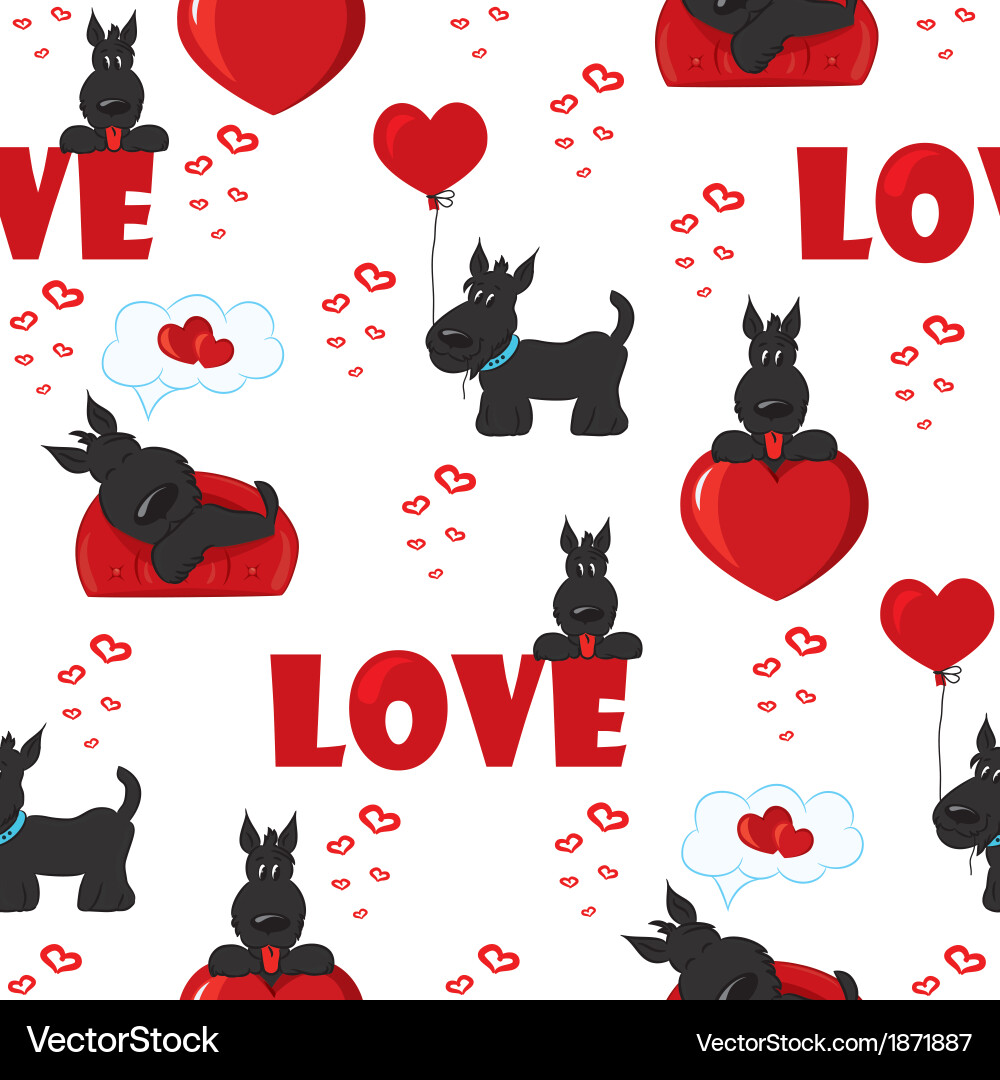 Valentines Dog Hearts Seamless Pattern vector image
