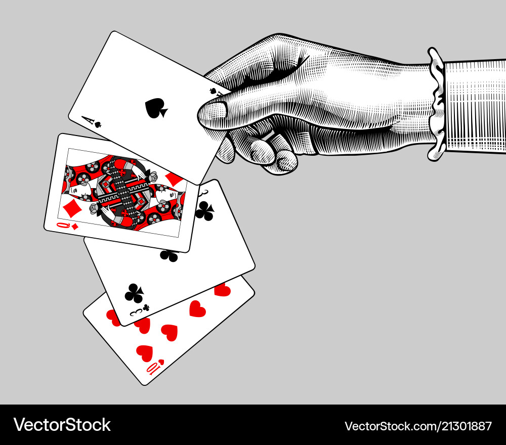 Vintage Frau Hand mit Spielkarten Vektorbild