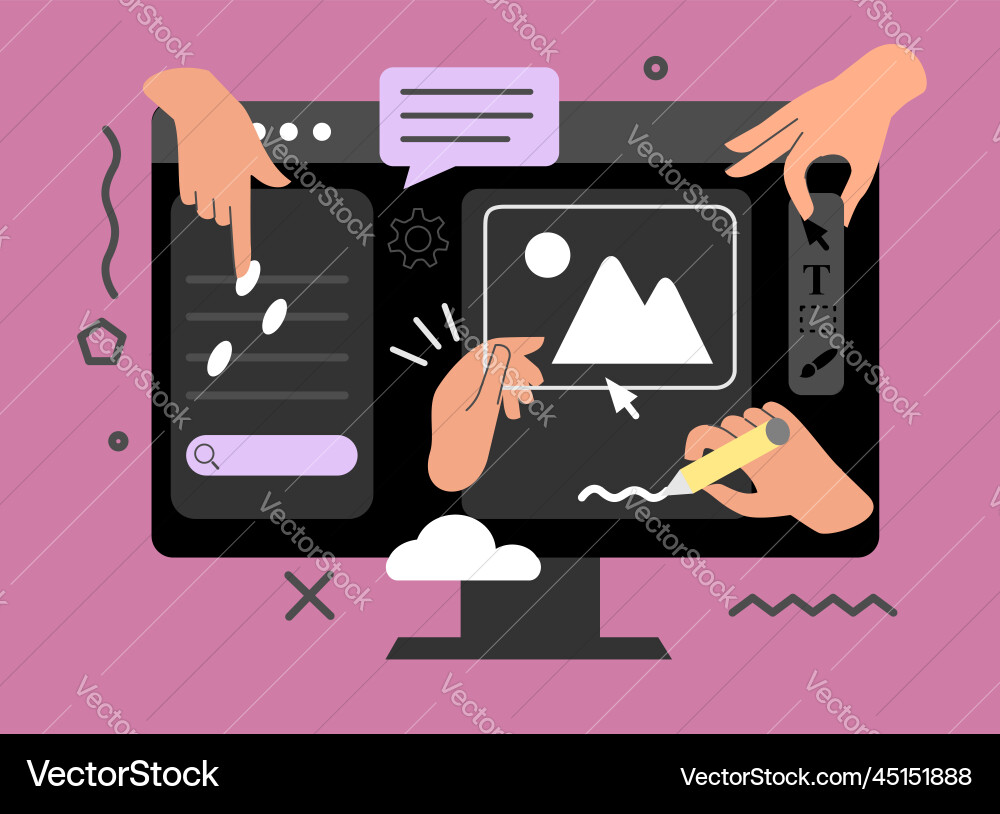 Computer screen with graphic designer line Computer screen with graphic designer line vector image