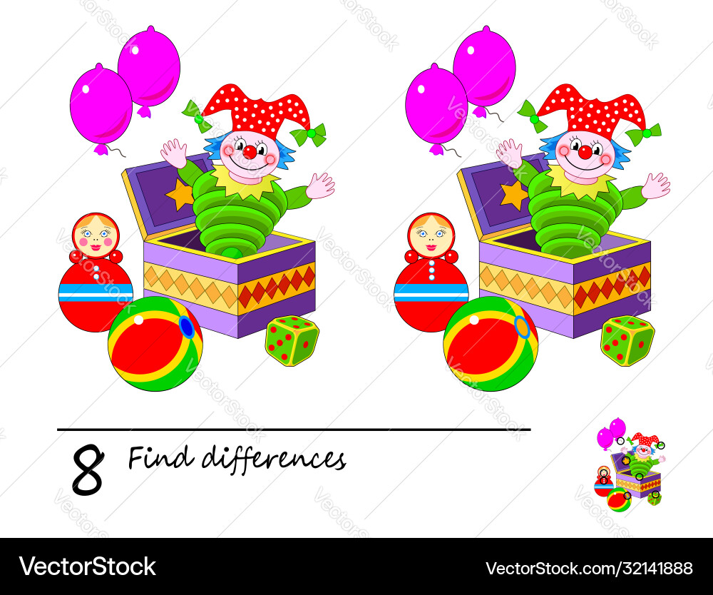 Find 8 differences logic puzzle game for children Find 8 differences logic puzzle game for children vector image