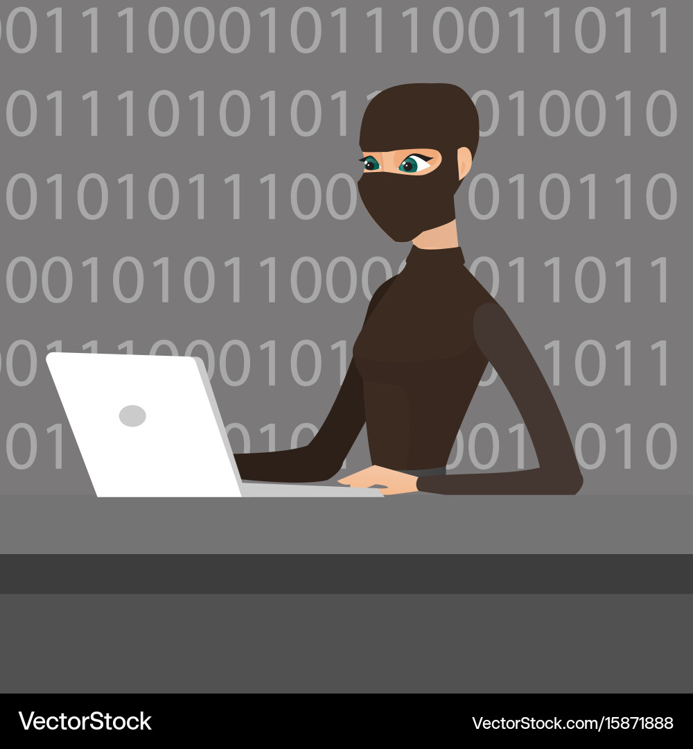Hacker using laptop to steal information vector image