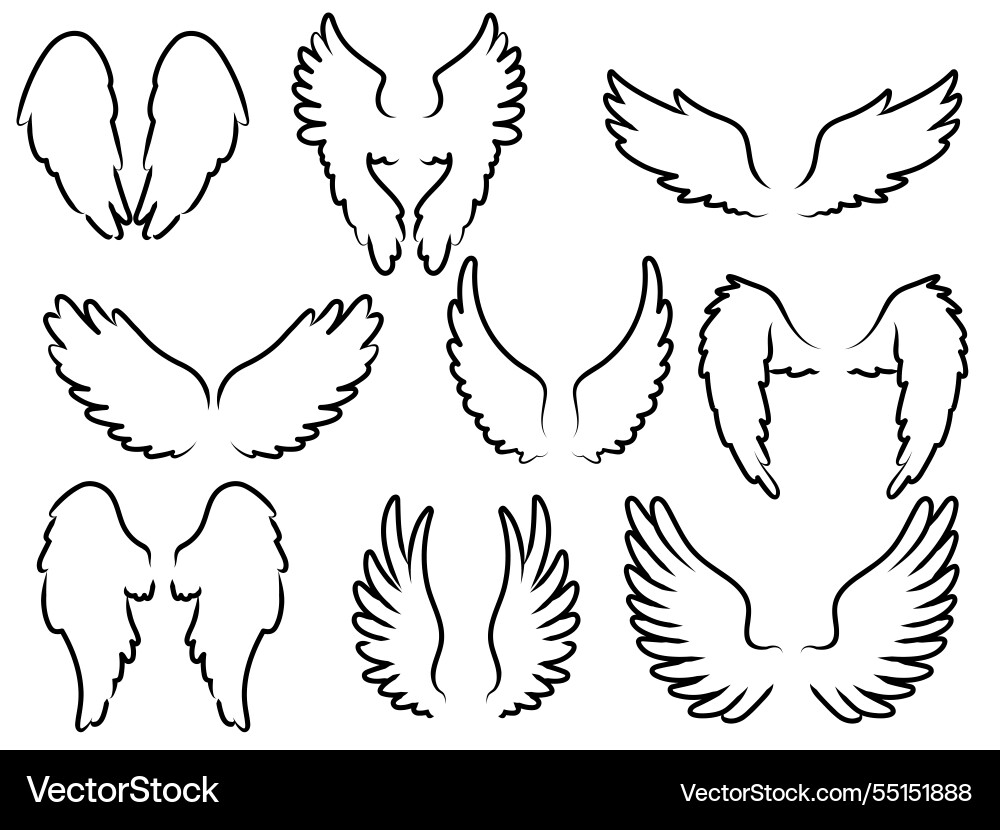 Hand drawn outline angels wings one line Hand drawn outline angels wings one line vector image