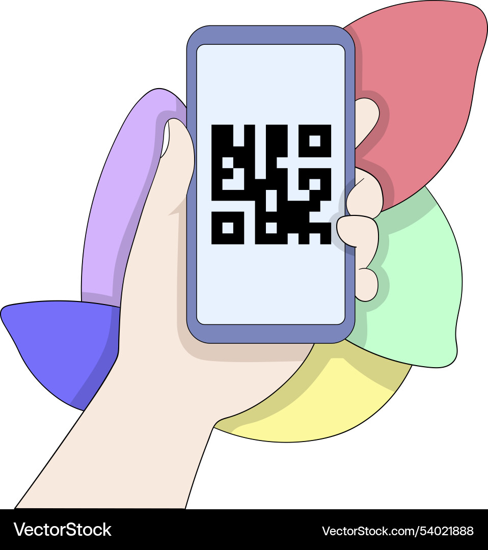 Hand holding smartphone displaying qr code Hand holding smartphone displaying qr code vector image