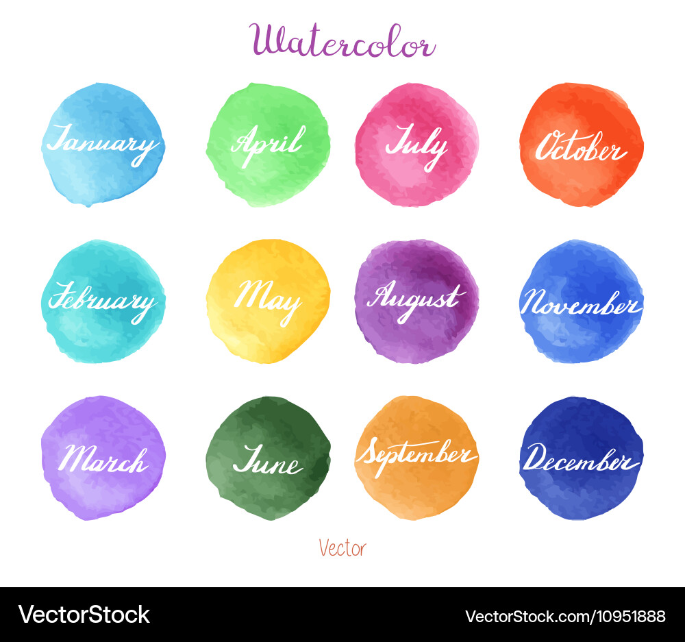 Handwritten months names on watercolor background Handwritten months names on watercolor background vector image