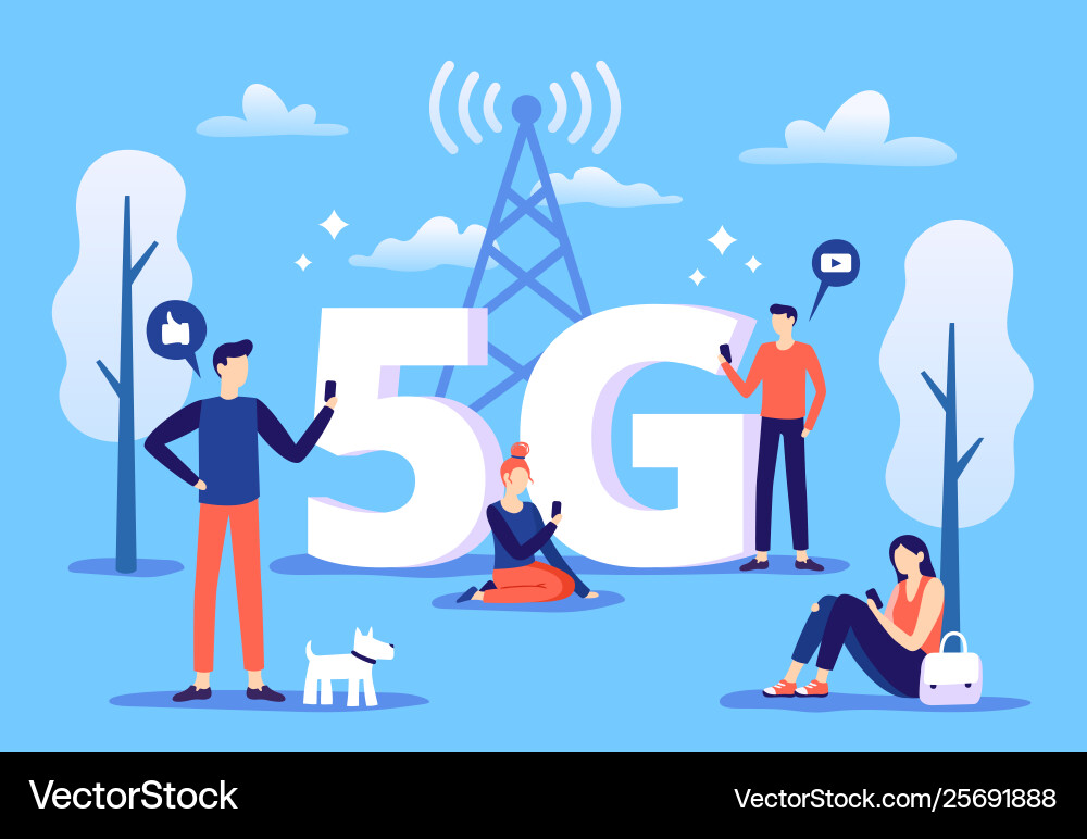 Mobile 5g-Verbindung Menschen mit Smartphones verwenden Mobile 5g-Verbindung Menschen mit Smartphones verwenden vektorbild