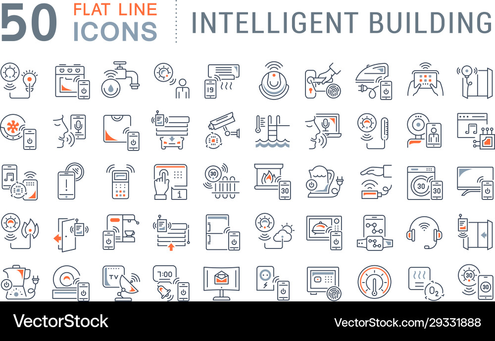 Set line icons intelligent building Set line icons intelligent building vector image