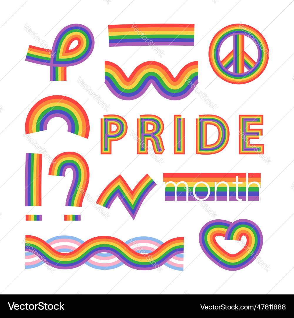 Set of lgbtq rainbow flag objects Vector Image