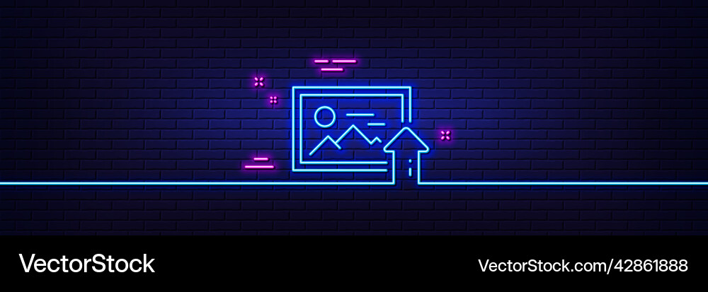 Upload photo line icon image thumbnail sign neon vector image