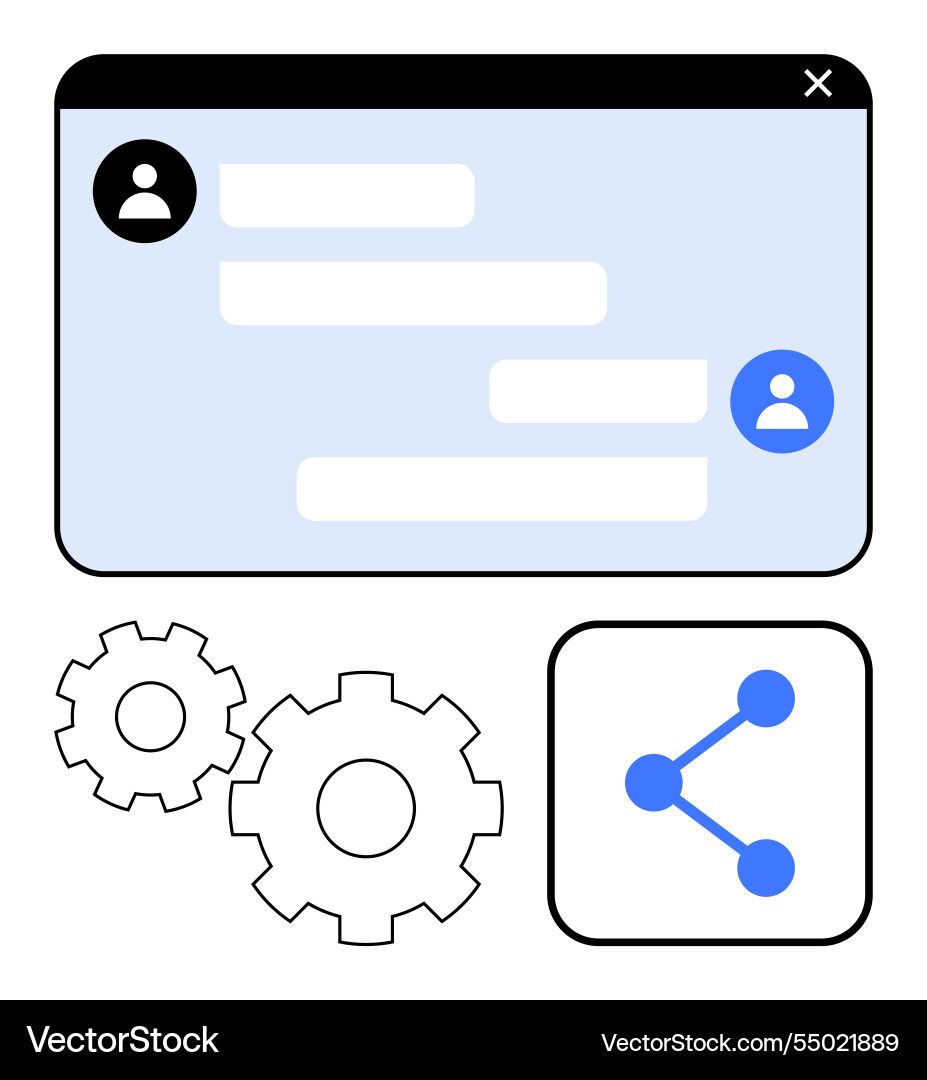 Chat interface with settings gears and share icon Chat interface with settings gears and share icon vector image
