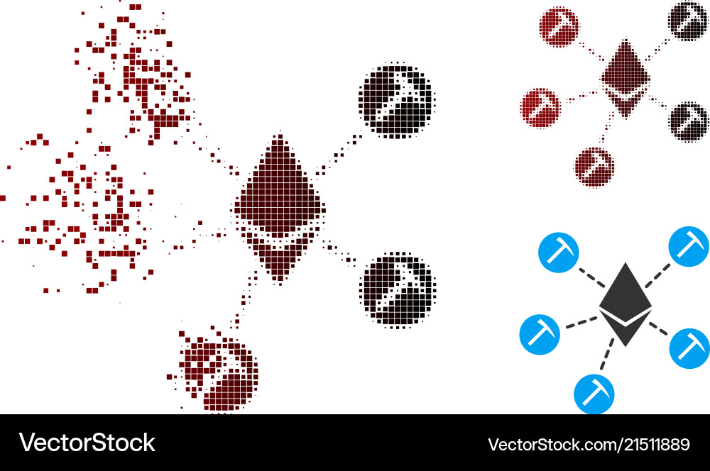 Fragmented pixel halftone ethereum mining pool Fragmented pixel halftone ethereum mining pool vector image