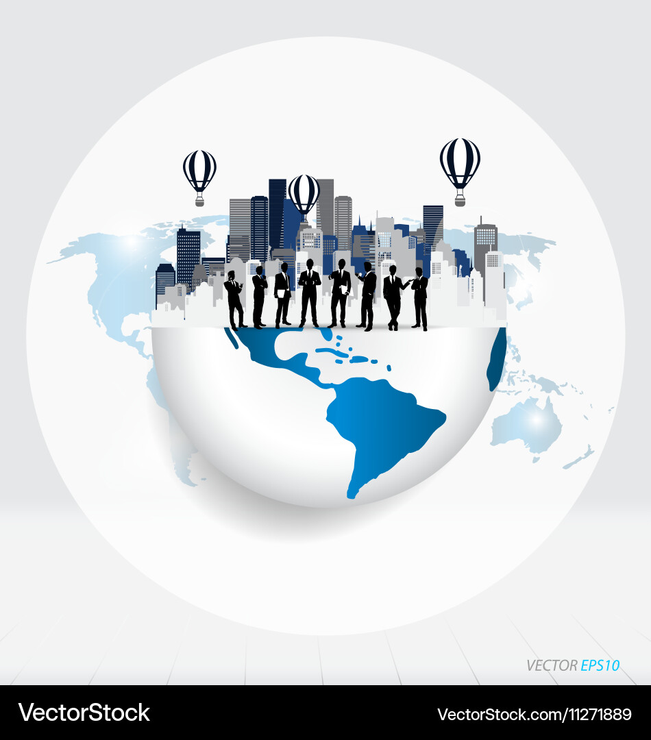 Globe and building with businessman can use vector image