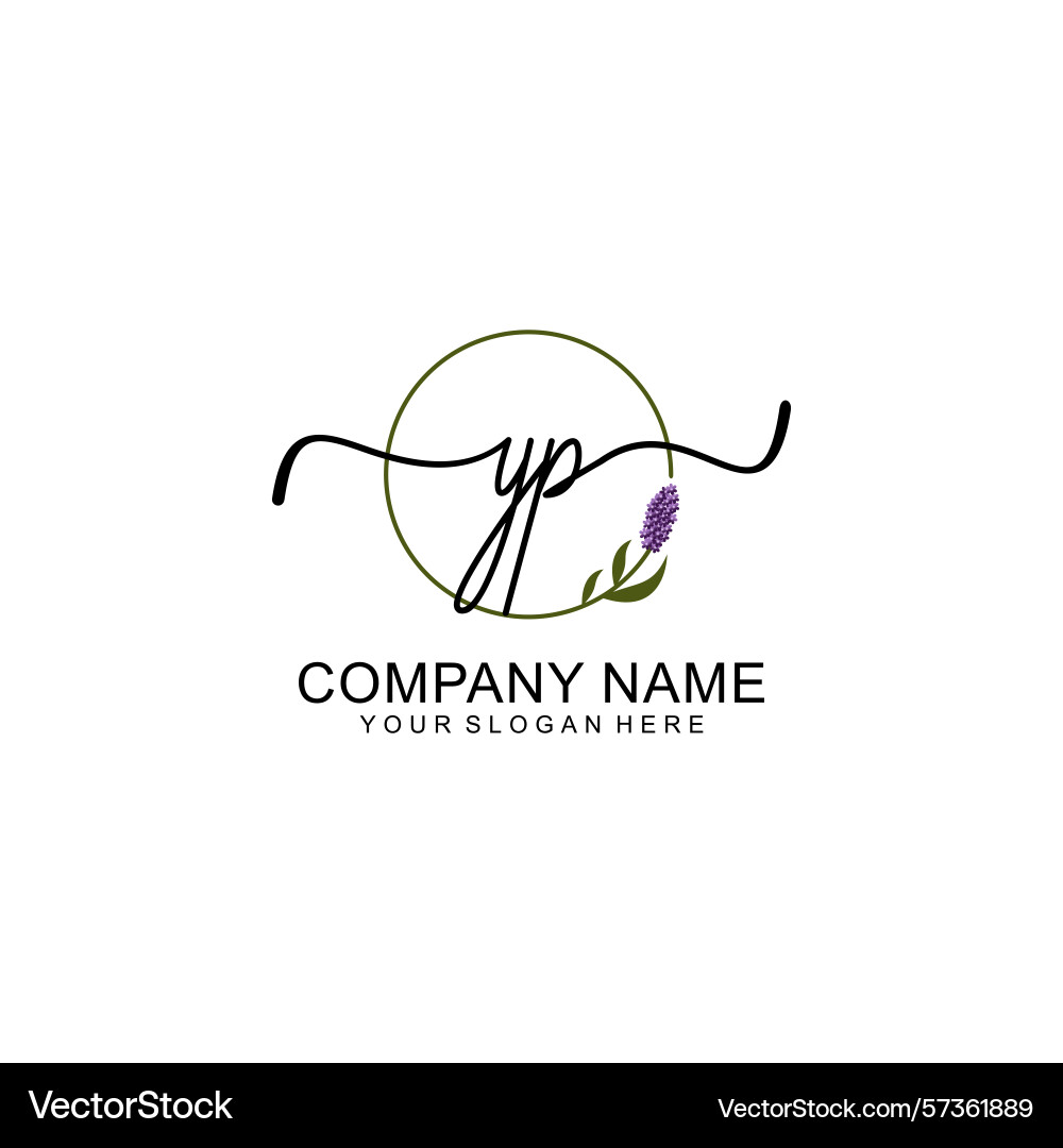 Handwritten yp initial logo with circle and Handwritten yp initial logo with circle and vector image