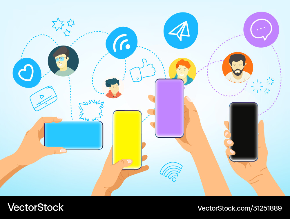 Hände mit modernen Smartphones Social Media Hände mit modernen Smartphones Social Media vektorbild