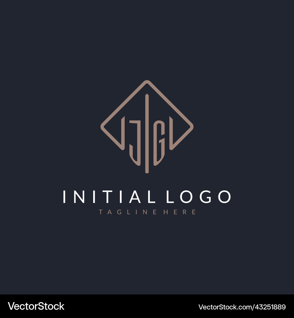 Jg initial logo with curved rectangle style design vector image
