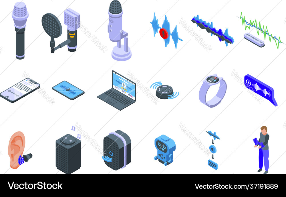 Speech recognition icons set isometric style Vector Image