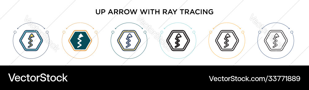 Up arrow with ray tracing icon in filled thin vector image